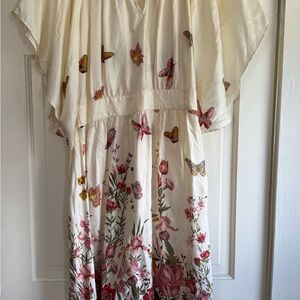 Anthropologie Lil Silk Dress The Road Ahead Butterflies Flowers Fairy Light